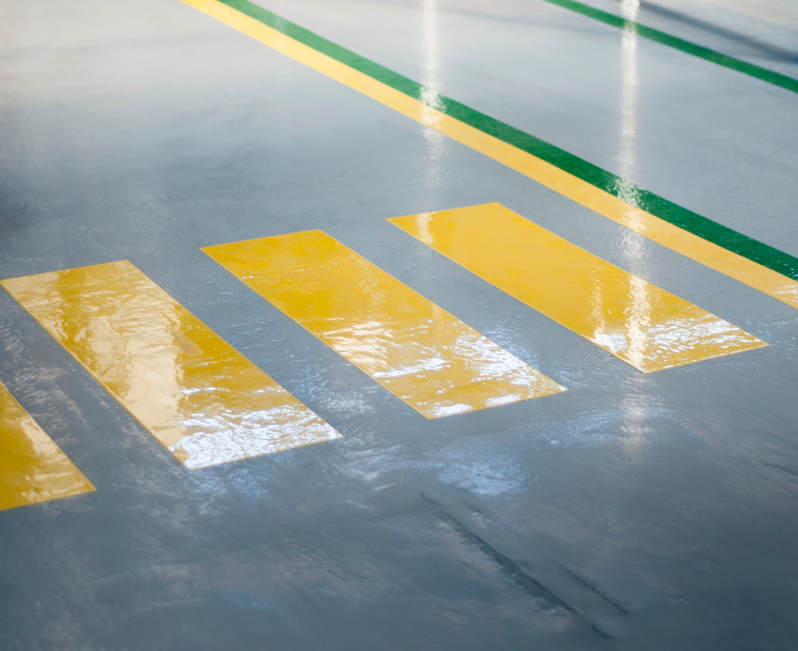 Industrial floor with yellow markings