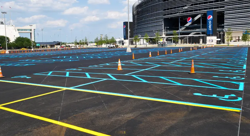 Empty parking lot with traffic cones
