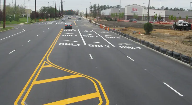 Wide intersection near construction site